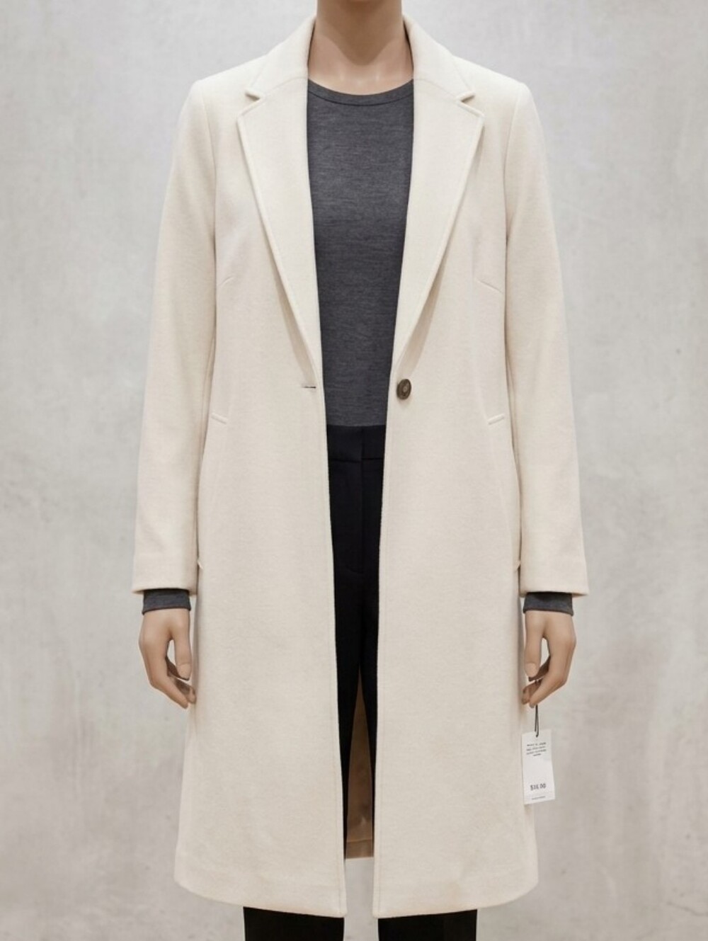 H&M Cream Single-Button Long Trench Coat